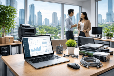 suasana kantor di jakarta dengan karyawan menggunakan layanan sewa laptop murah dan perangkat komputer lengkap jakarta