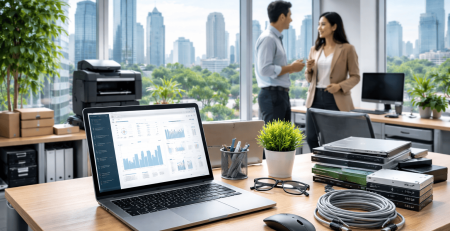 suasana kantor di jakarta dengan karyawan menggunakan layanan sewa laptop murah dan perangkat komputer lengkap jakarta