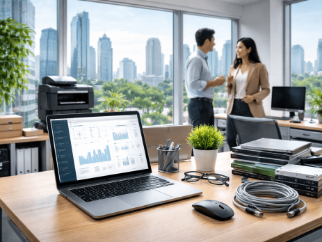 suasana kantor di jakarta dengan karyawan menggunakan layanan sewa laptop murah dan perangkat komputer lengkap jakarta