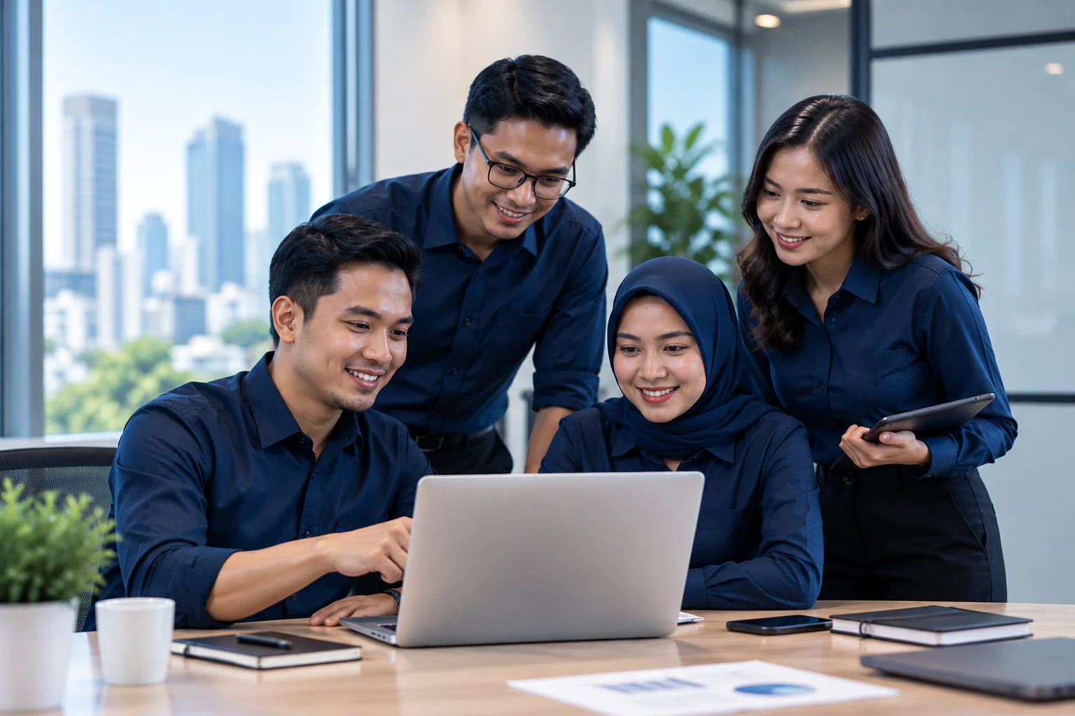Tim profesional RajaKomputer menyiapkan unit sewa laptop dan perangkat IT untuk klien bisnis